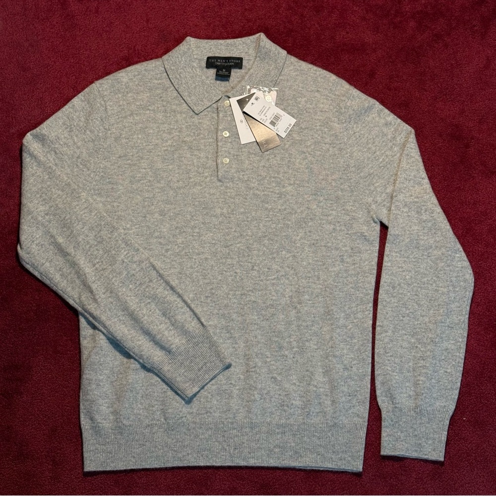 Bloomingdale’s The Men’s Store Grey 100% 2-Ply Cashmere Polo Brand New W/ Tags